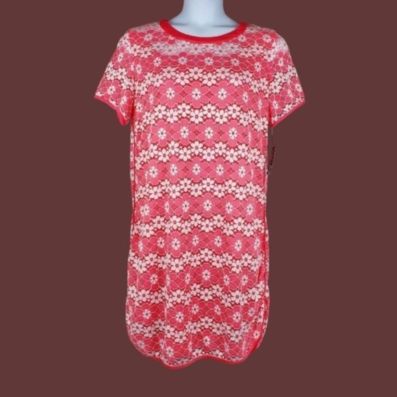madison leigh Dresses & Skirts - Madison Leigh Womens Short Sleeve Coral Pink White Floral Lace Dress Size 16 NWT